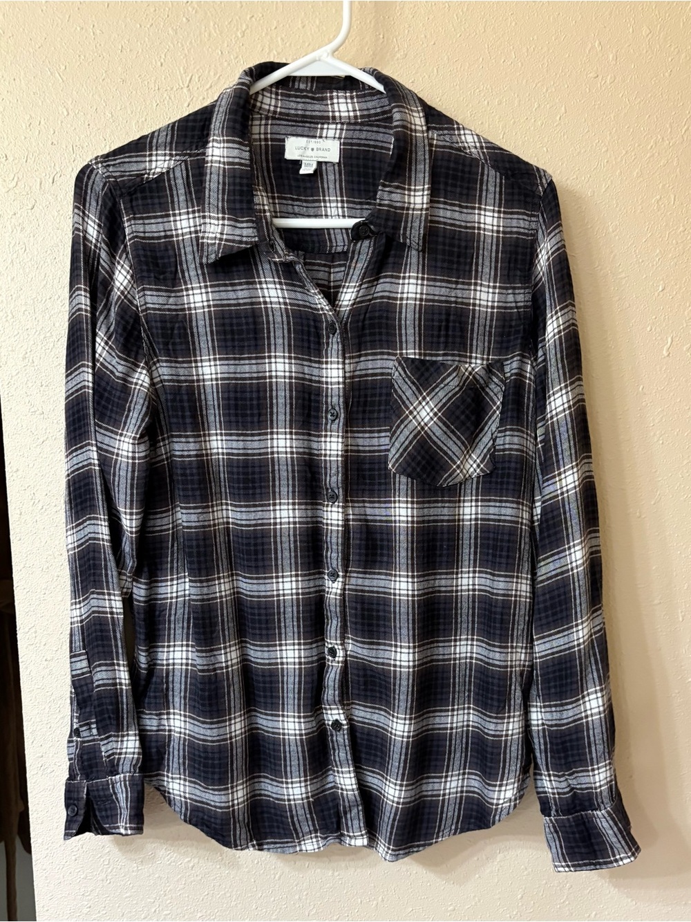 Lucky Brand Black and White Plaid Button-Down Shirt